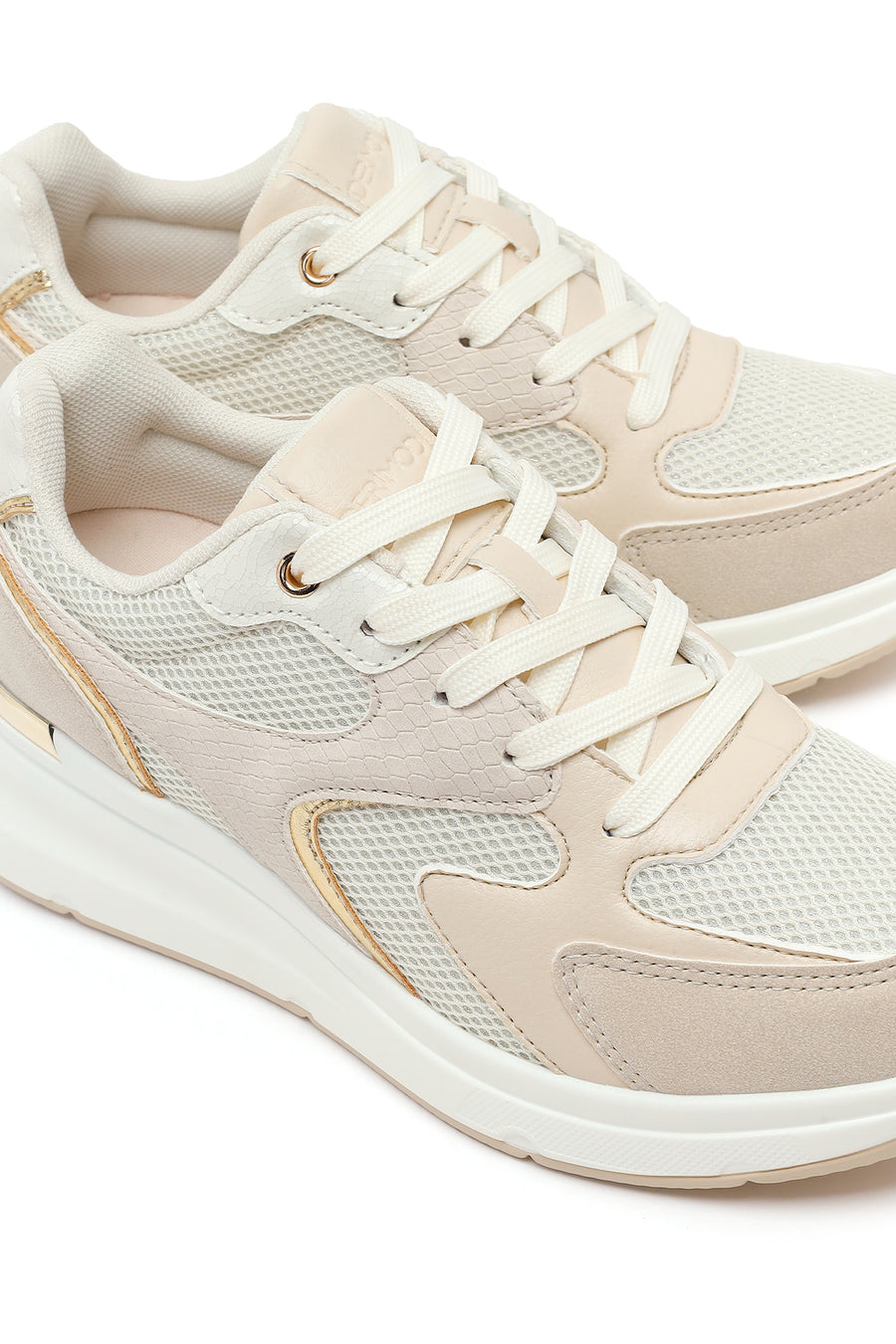 Woman Beige Lace-Up Wedge Sneaker