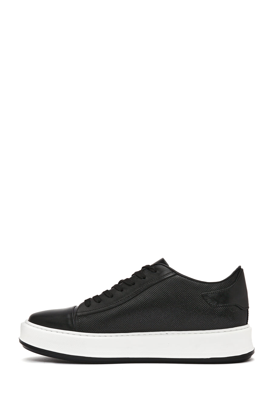 Men's Black Lace-up Thick-Sole Leather Sneaker