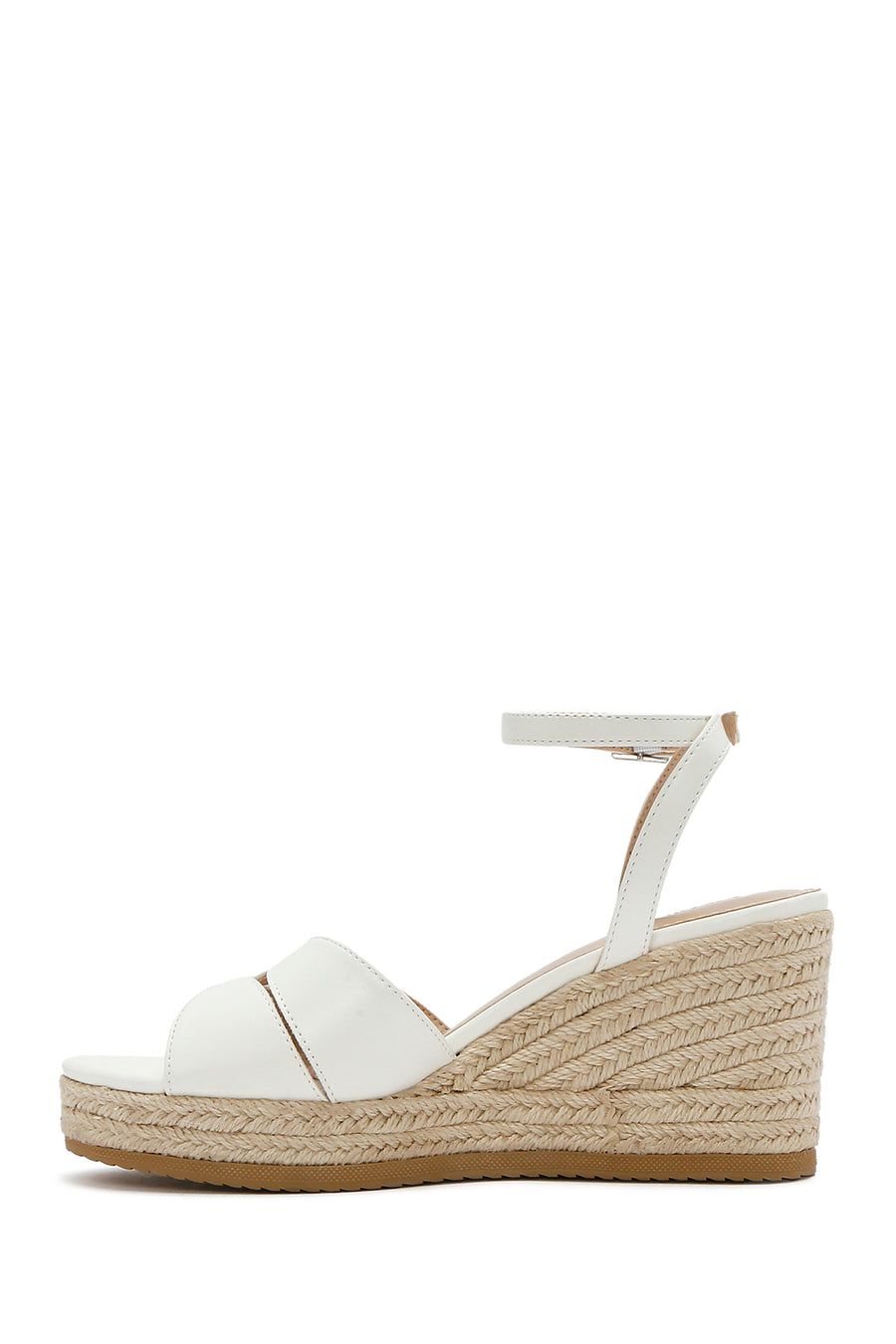 Women's White Ankle Buckle Wedge Heel Espadrille Sandals