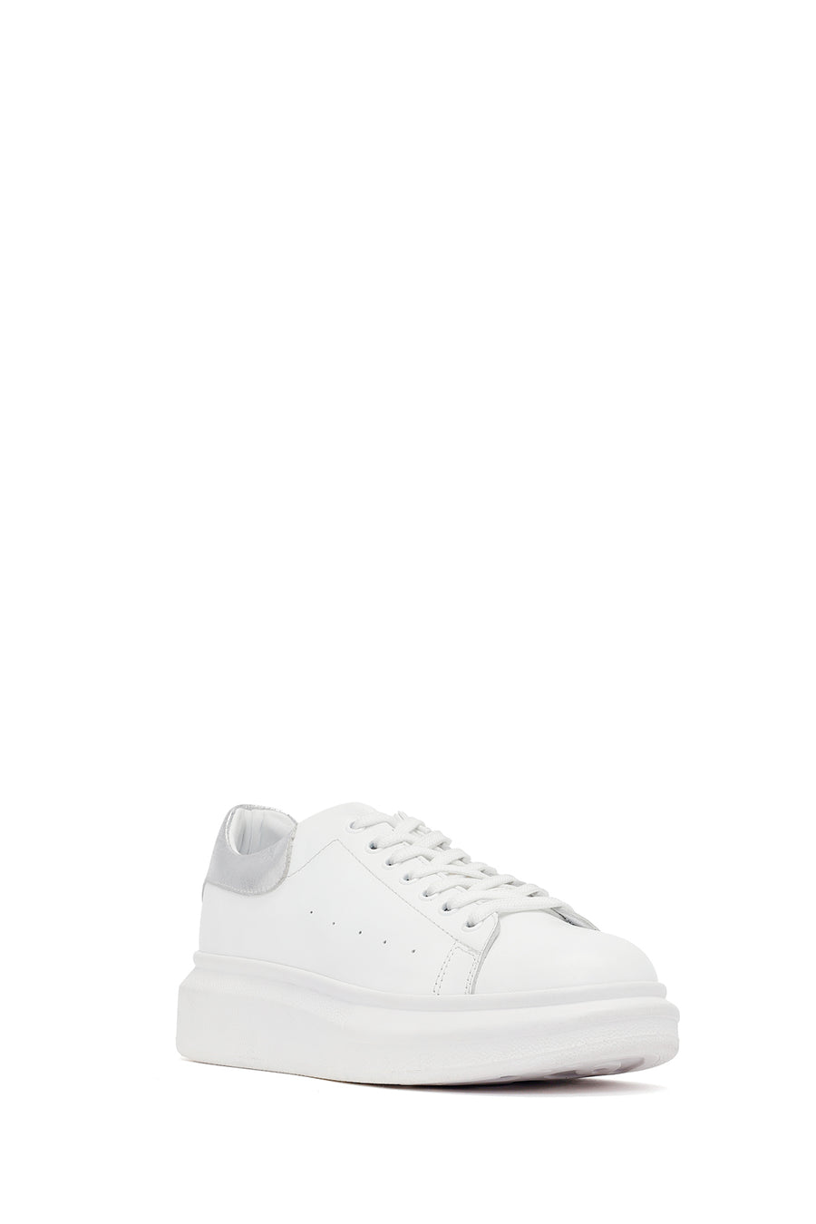 Kadın Beyaz Bağcıklı Kalın Tabanlı Deri Sneaker
