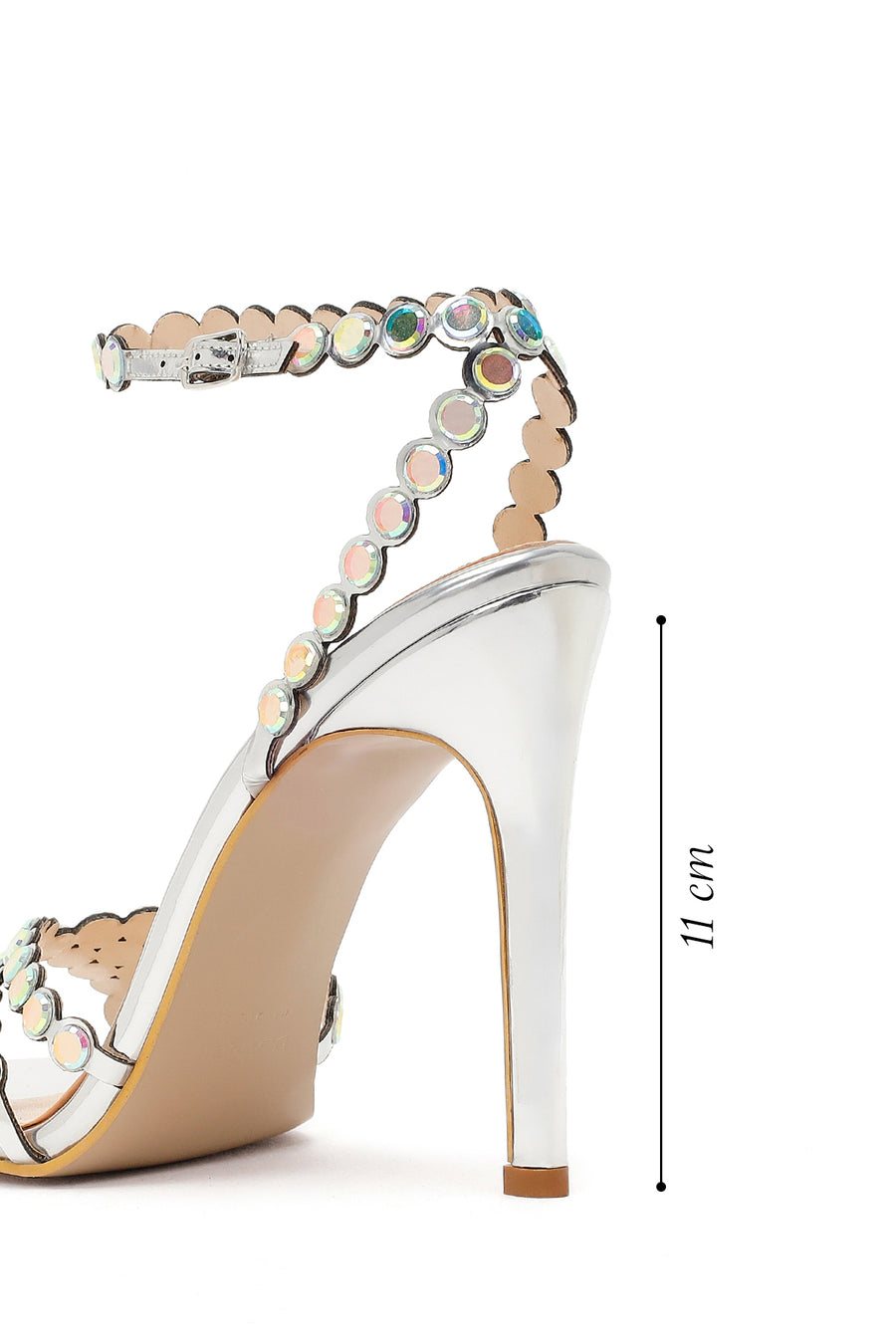 Women's Silver Stone Embellished High Thin Heel Sandals