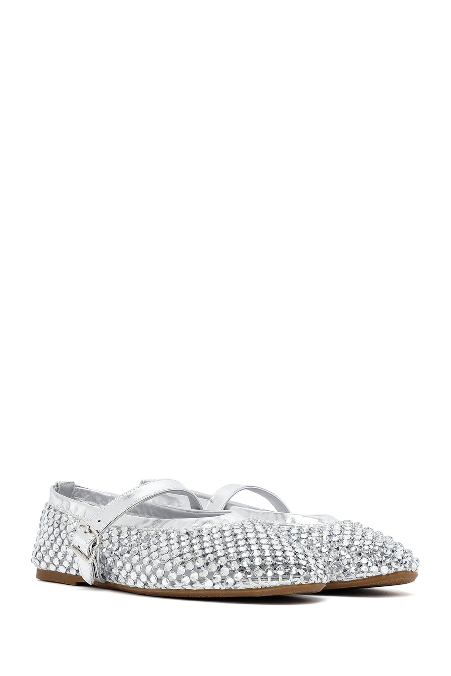 Women's Silver Mesh Stone-Studded Ballet Flats