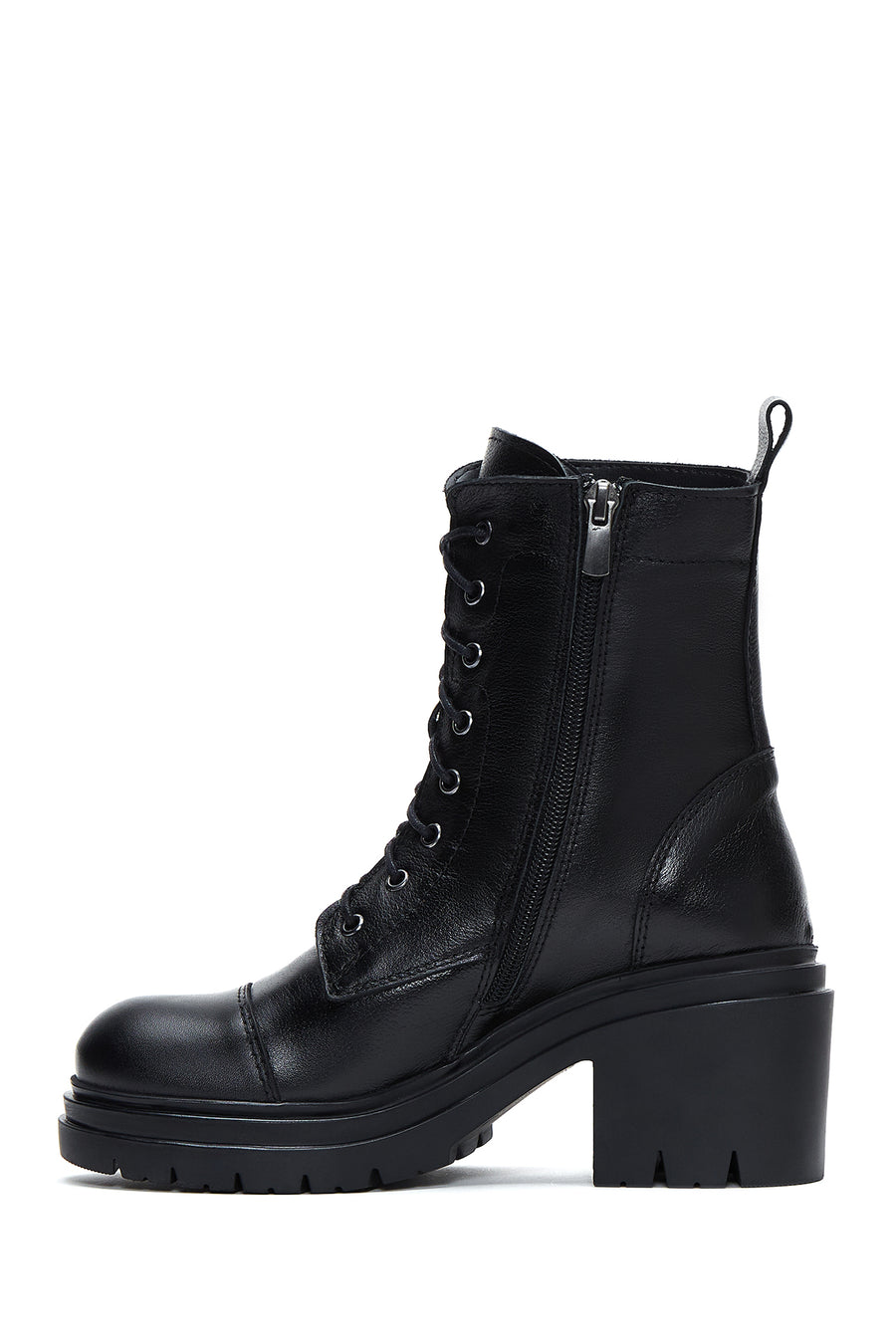 Women's Black Leather Heeled Boots