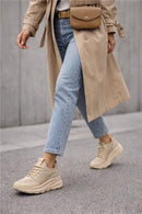 Derimod Zero Women Beige Lace-Up Thick-Soled Fabric Sneaker | Derimod