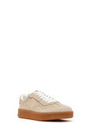Woman Beige Lace-Up Suede Leather Sneaker | Derimod