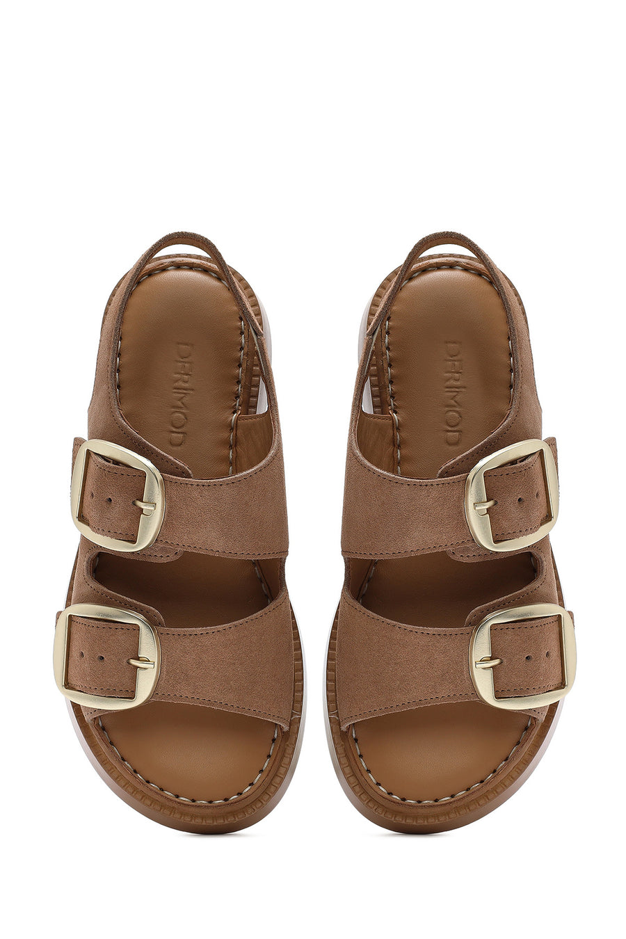 Women's Powder Thick Soled Buckled Suede Leather Comfort Sandals
