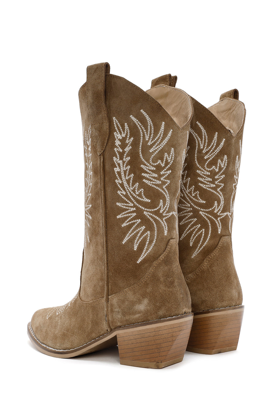 Women's Brown Suede Leather Heeled Cowboy Boots