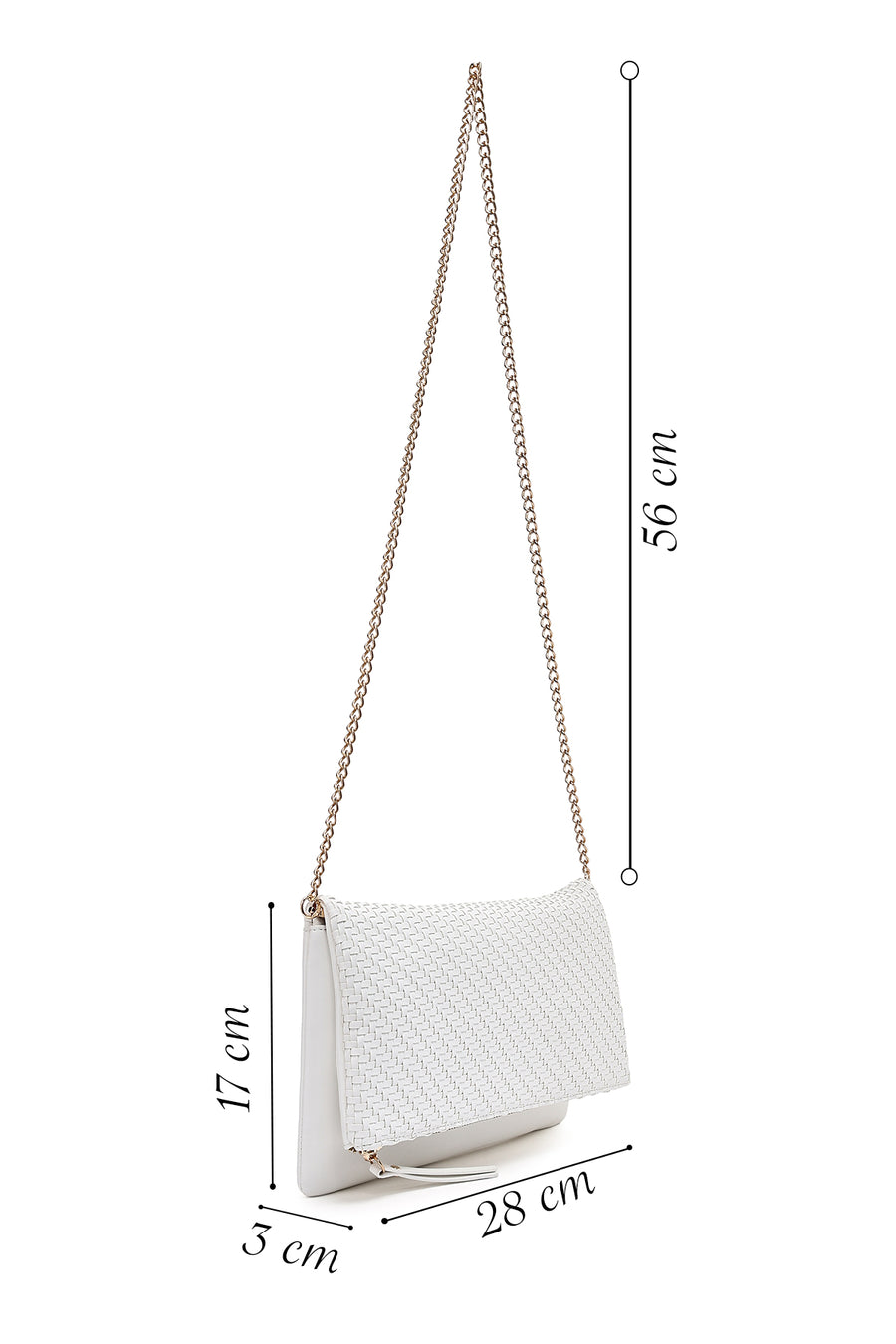 Women's White Long Chain Strap Braided Clutch Bag
