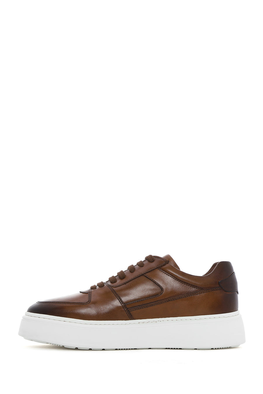 Men's Tan Lace-up Thick-Sole Leather Sneaker