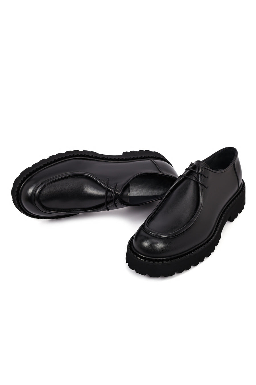 Male Black Lace-Up Thick-Soled Leather Casual Shoes