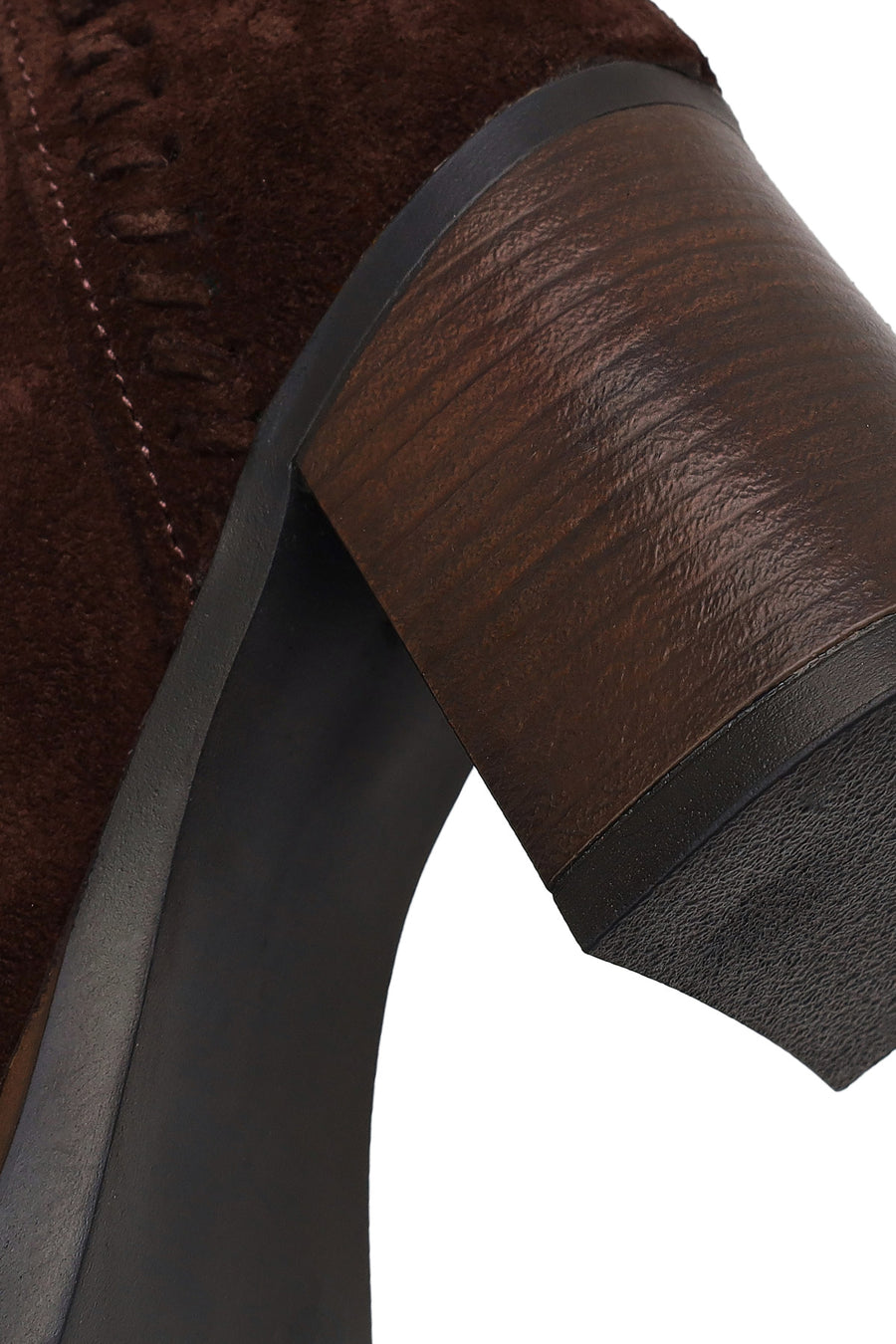 Woman Brown Zip Closure Chunky-Heeled Suede Leather Boots