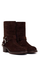 Woman Brown Zip Closure Chunky Heeled Suede Boots | Derimod