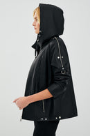 Judith Women's Black Hooded Leather Coat | Derimod