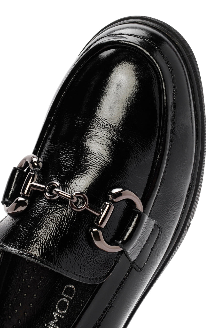 Woman Black Buckled Patent Leather Leather Comfort Loafer