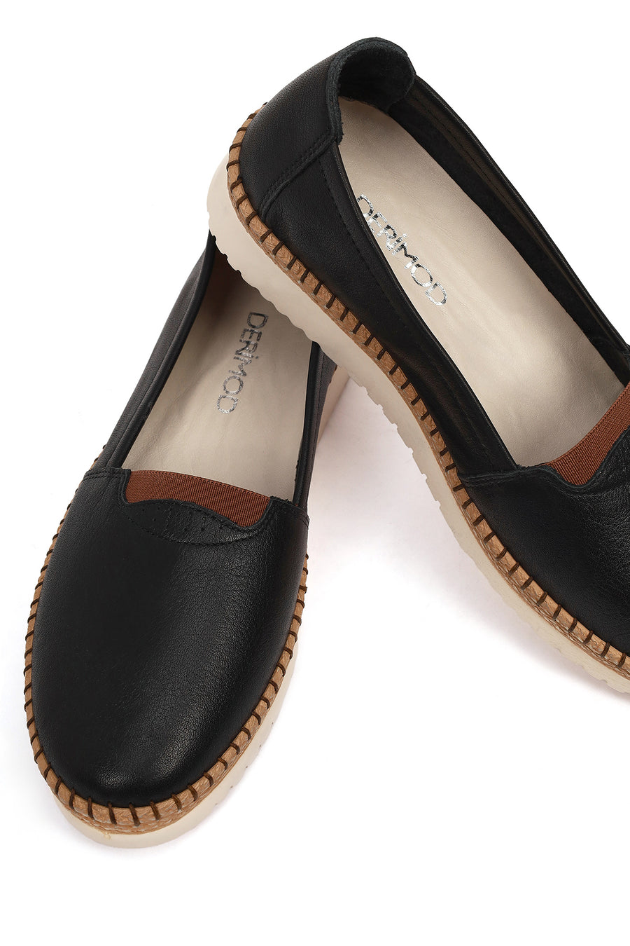 Women's Black Thick Soled Leather Comfort Shoes