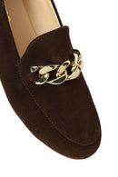 Woman Brown Buckled Suede Masculine Loafer | Derimod