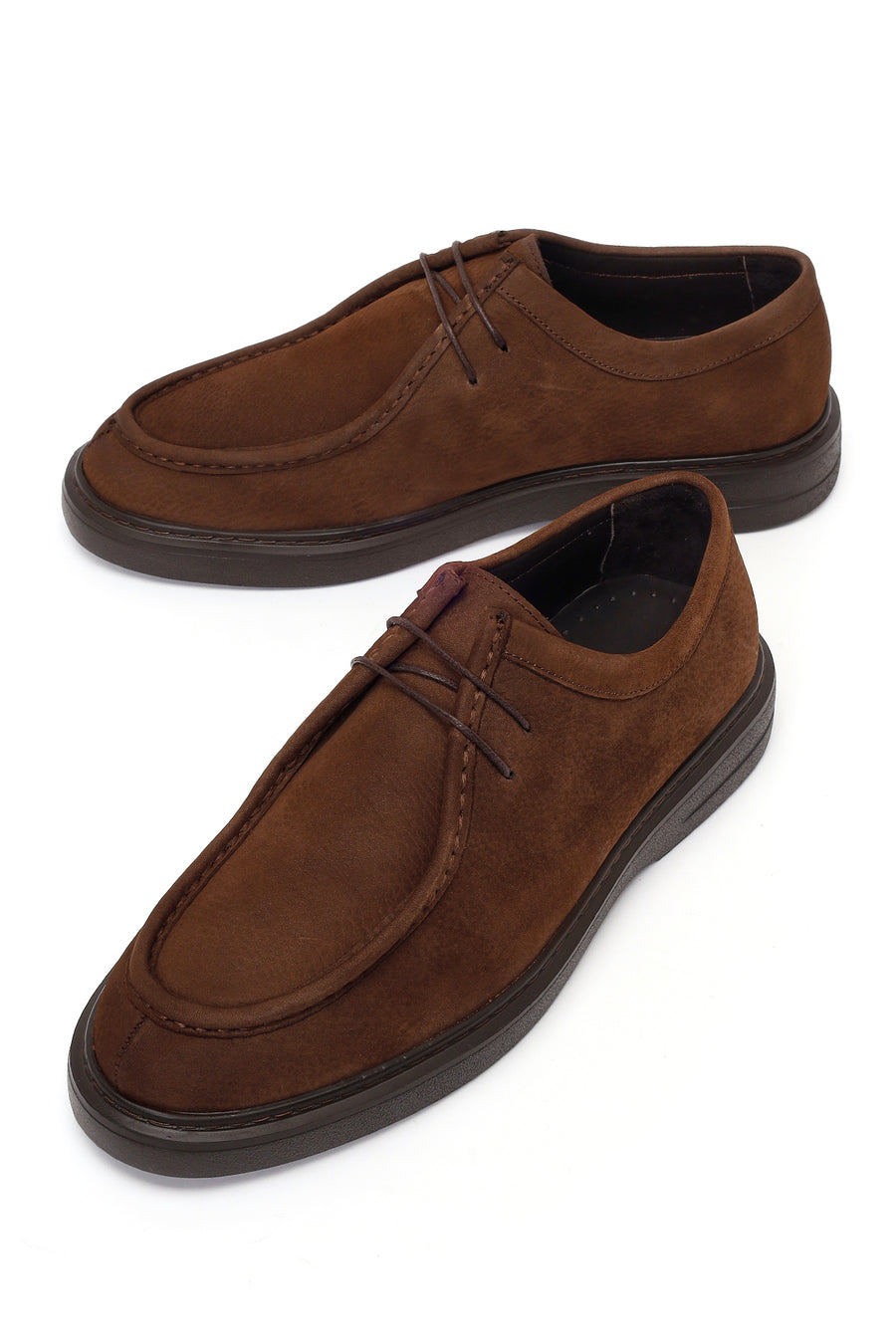 Male Brown Lace-Up Chunky-Soled Nubuck Leather Casual Shoes