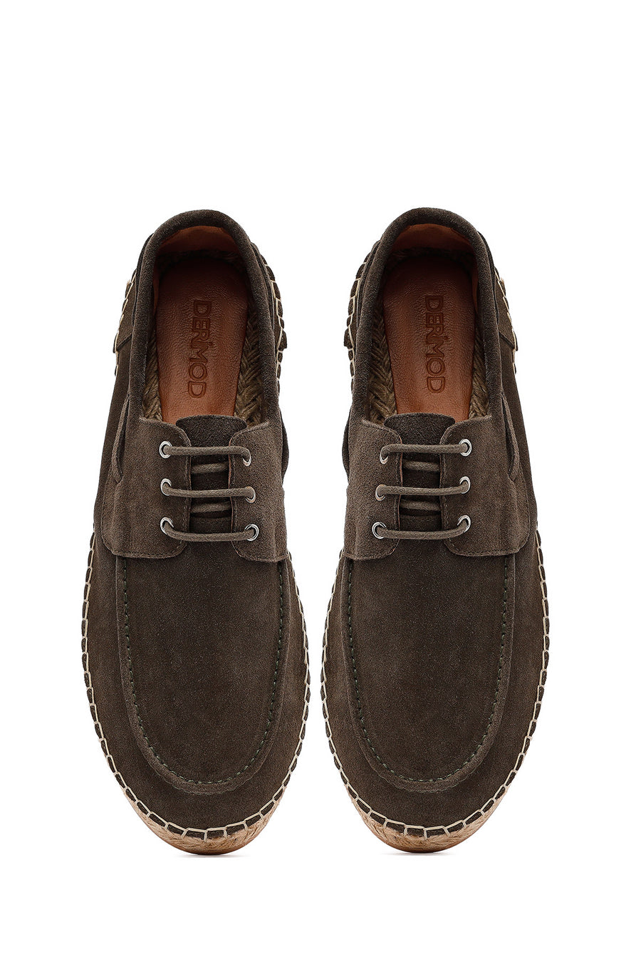 Men's Khaki Lace-Up Suede Leather Espadrilles