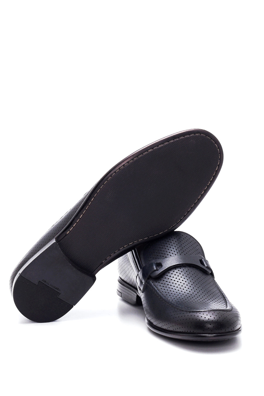 Men's Navy Blue Leather Perforated Loafer