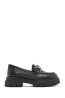 Women's Black Buckle Detailed Leather Masculine Loafer | Derimod