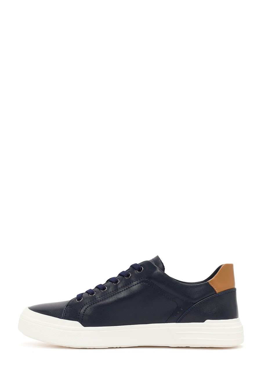 Erkek Lacivert Bağcıklı Deri Sneaker