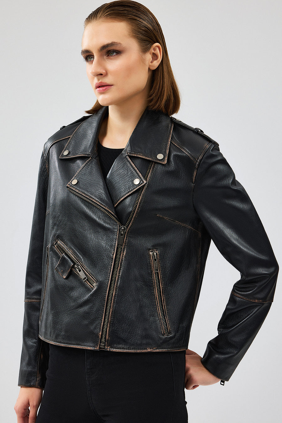 Oxford Women's Black Biker Leather Jacket