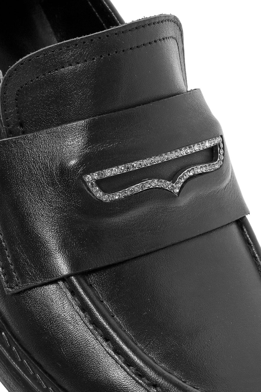 Women's Black Stone Detailed Leather Masculine Loafer