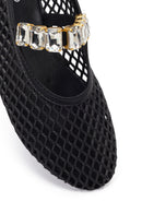 Women's Black Jelly Ballet Flats with Rhinestones | Derimod