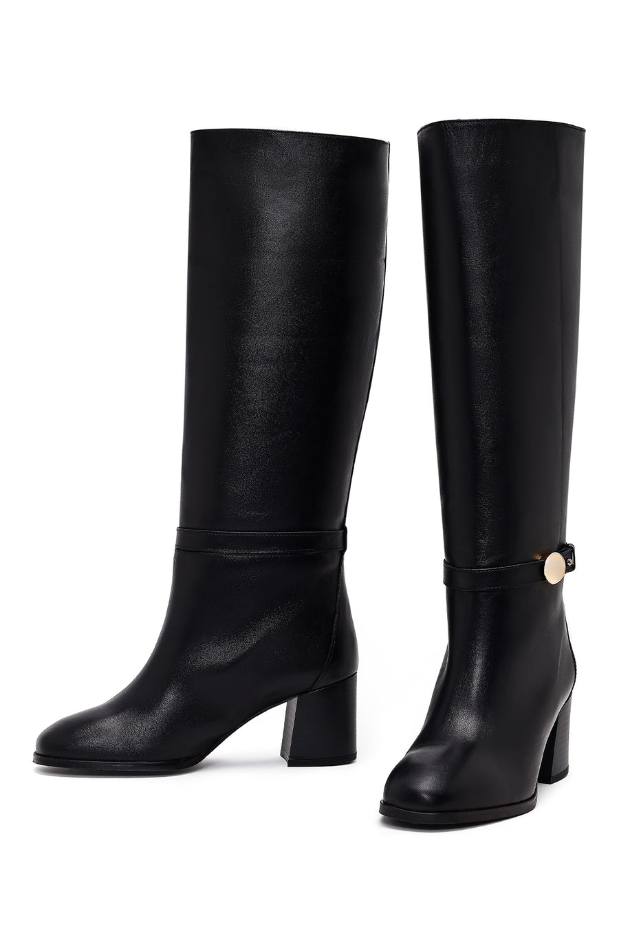 Women's Black Thick Heel Leather Boots