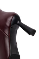 Women's Burgundy Zip-Up Leather Heeled Boots | Derimod