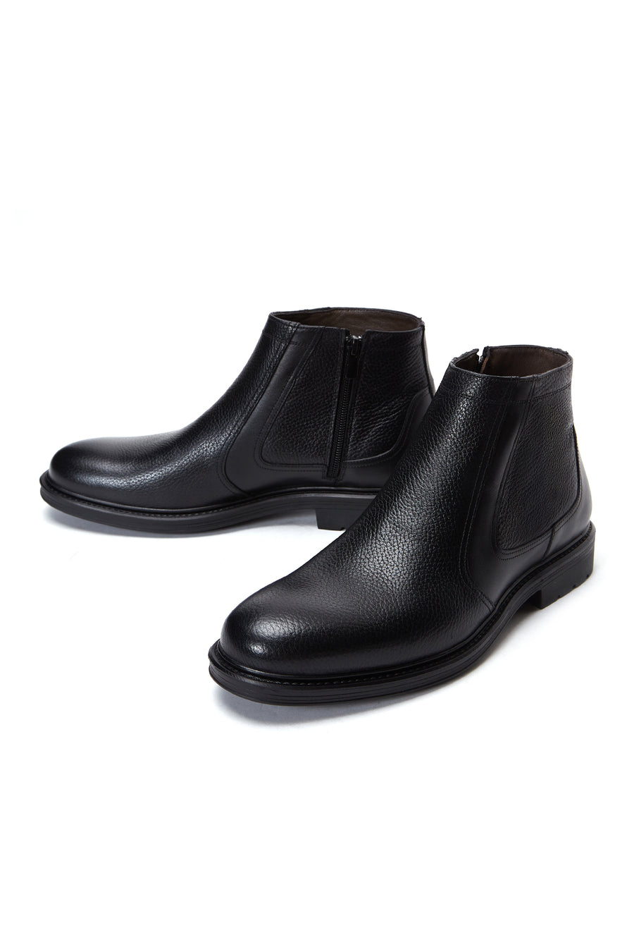 Men's Black Zippered Leather Casual Boots