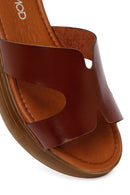 Woman Brown Thick-Soled Leather Slipper | Derimod