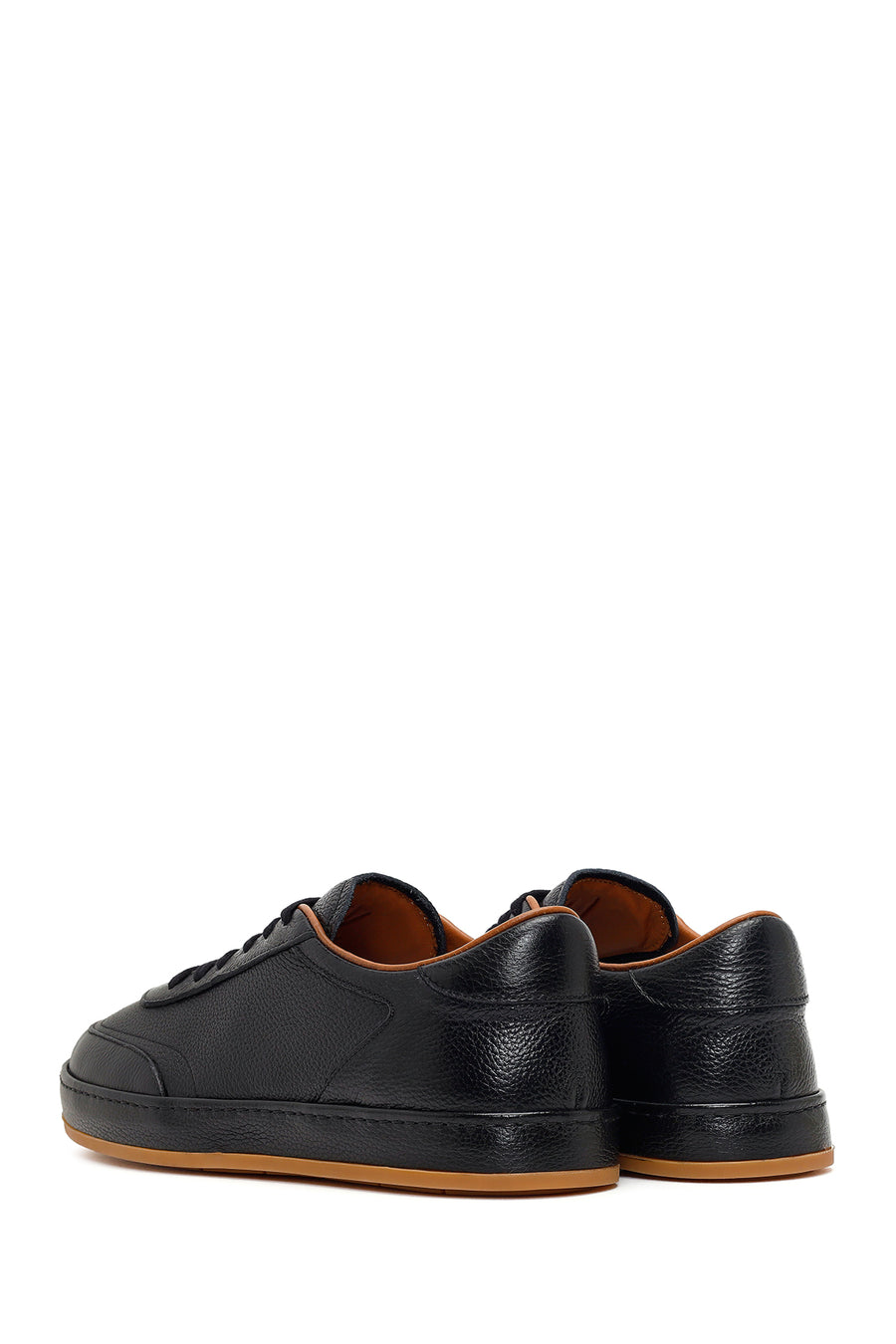 Erkek Siyah Bağcıklı Deri Sneaker