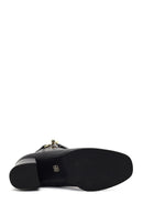 Women's Black Zippered Thick Heeled Leather Boot | Derimod