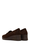 Women's Brown Buckled Wedge Heel Suede Leather Comfort Loafer | Derimod