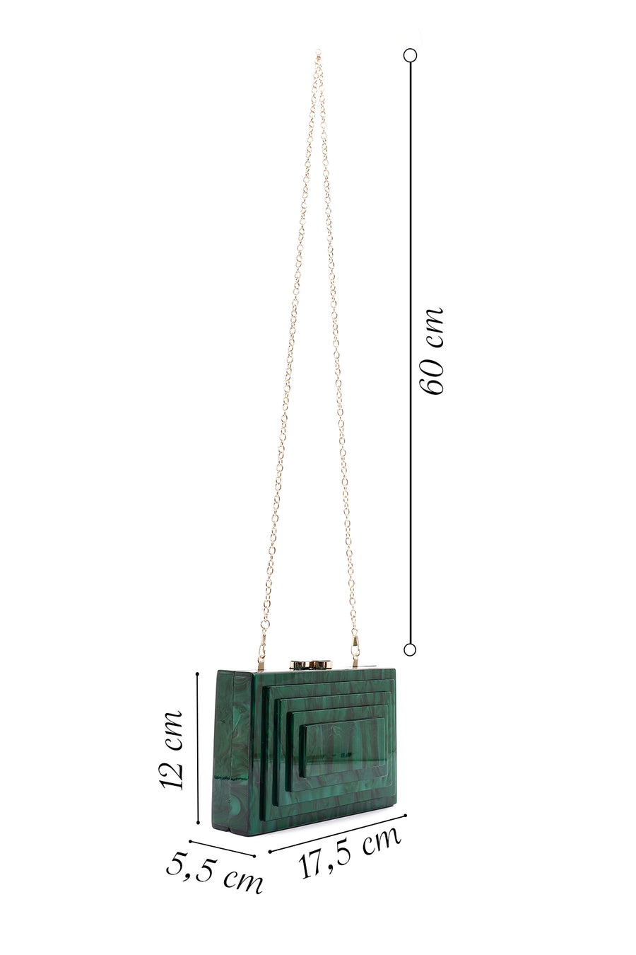 Women's Green Long Chain Strap Mini Box Clutch Bag
