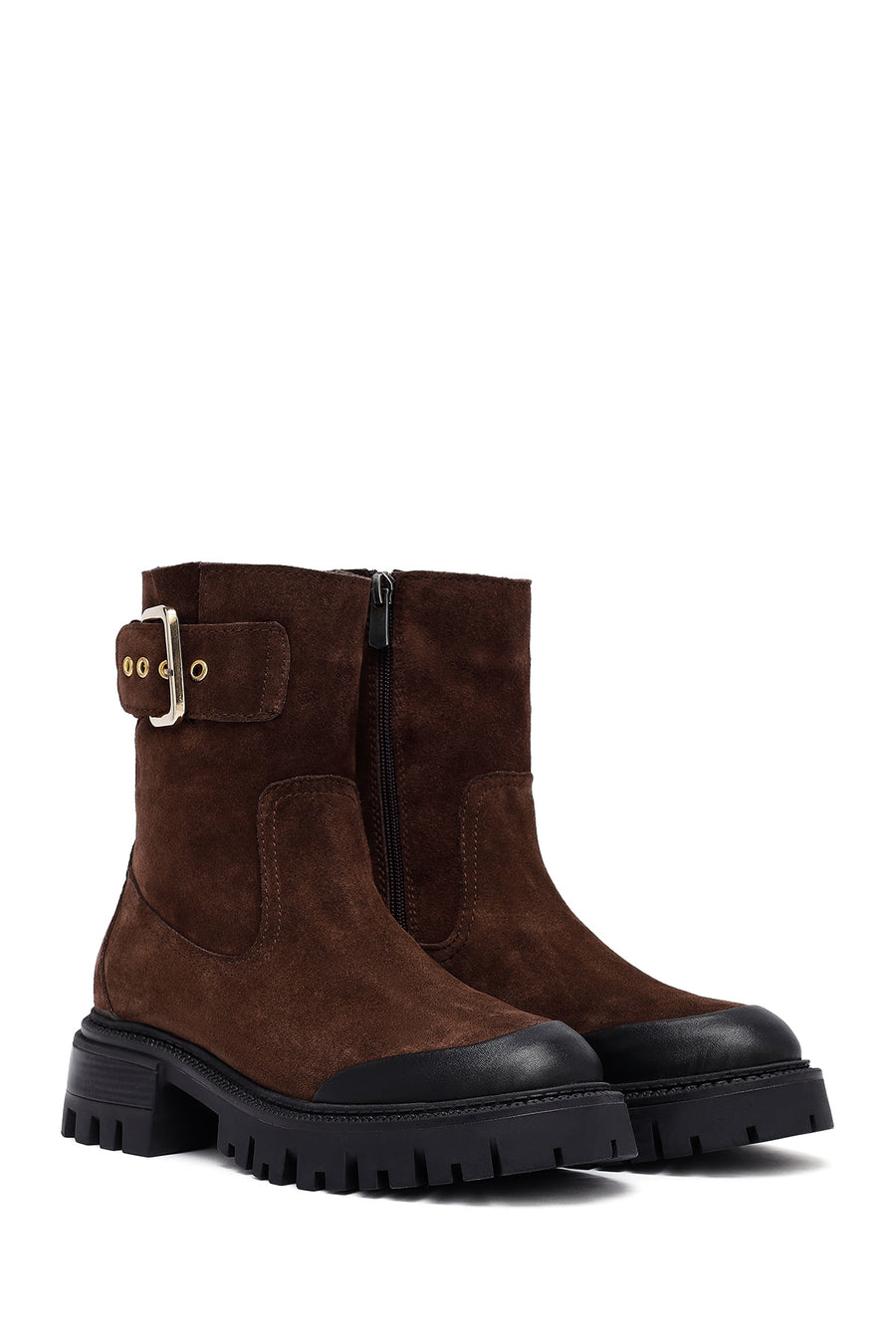 Woman Brown Thick-Soled Suede Boots
