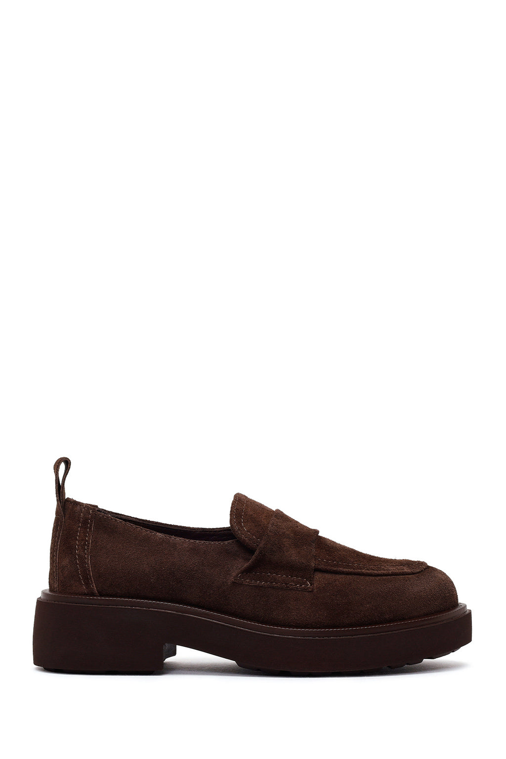 Kadın Koyu Vizon Süet Deri Maskülen Loafer