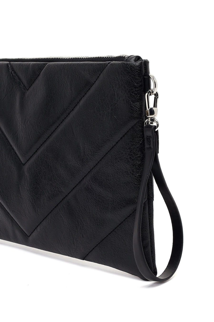 Woman Black Chain-Strap Patterned Clutch Bag
