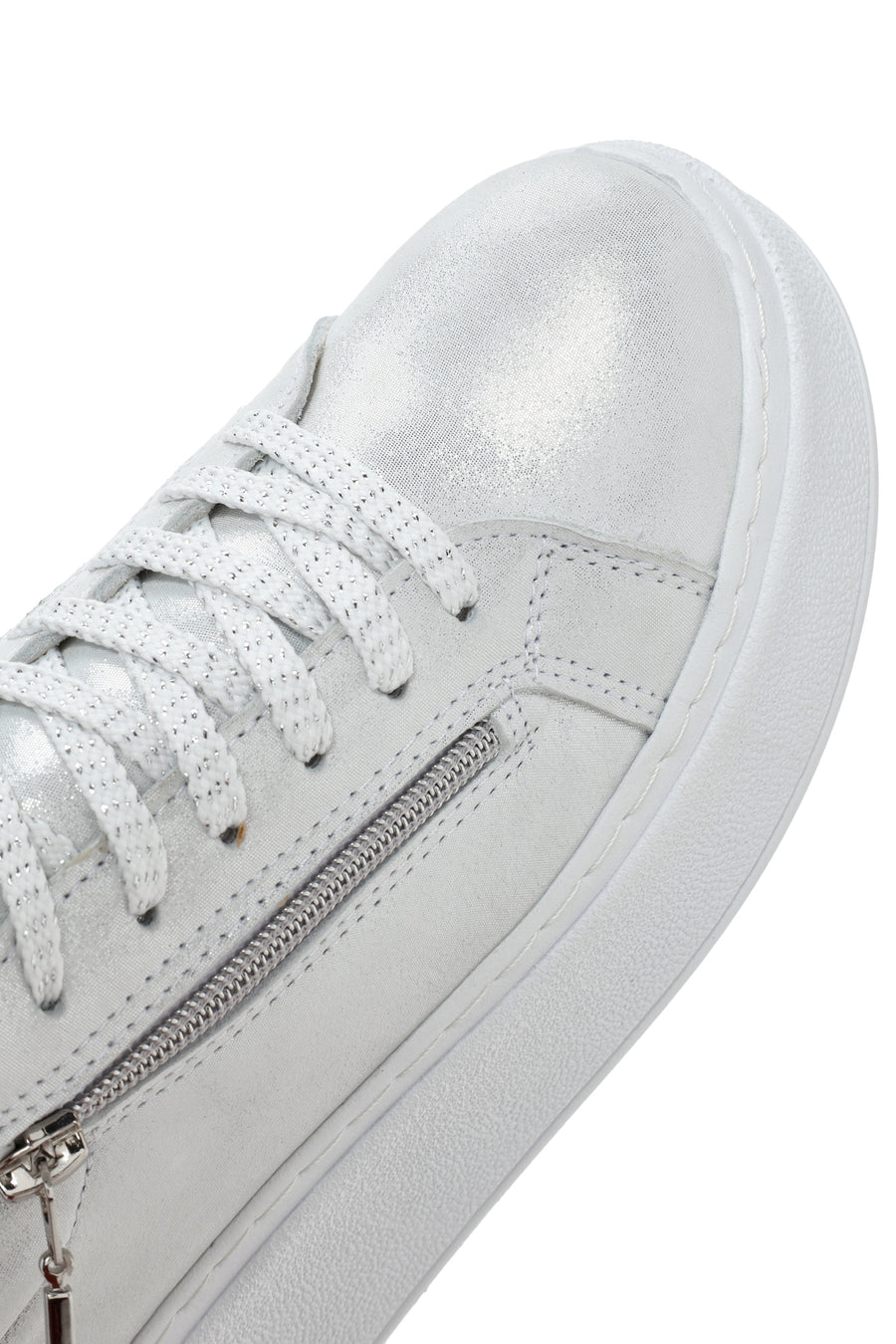Kadın Gümüş Kalın Tabanlı Yandan Fermuarlı Deri Sneaker