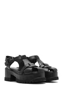 Women's Black Ankle Strap Thick-Sole Leather Sandals | Derimod