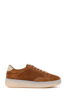 Woman Tan Lace-Up Suede Leather Sneaker | Derimod