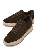 Male Khaki Lace-Up Thick-Soled Suede Leather Sneaker | Derimod