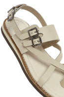 Woman Beige Wrist Strap Fingertips Leather Sandals | Derimod