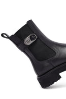 Woman Black Thick Sole Leather Chelsea Boots | Derimod