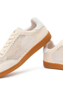 Women's Beige Lace-Up Mesh Suede Leather Sneaker | Derimod