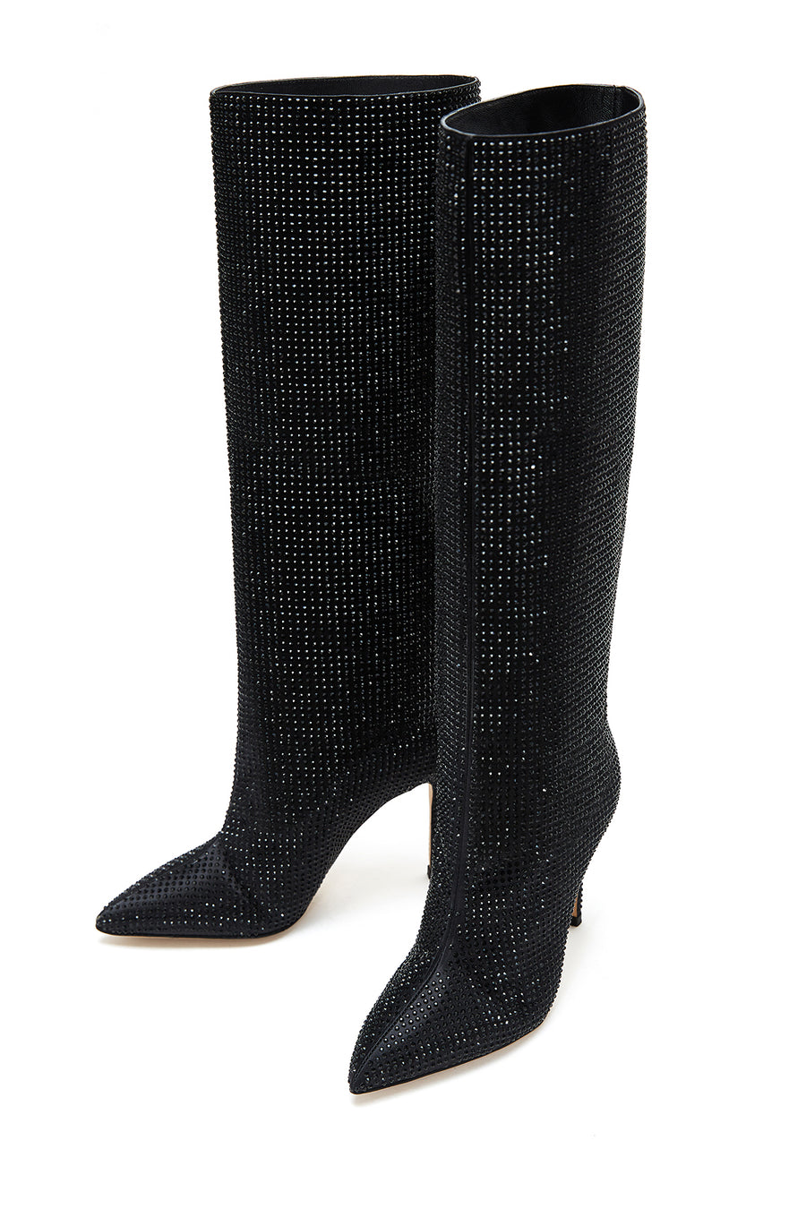 Women's Black Thin Heeled Stone Leather Boots