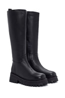 Women's Black Zippered Leather Boots | Derimod