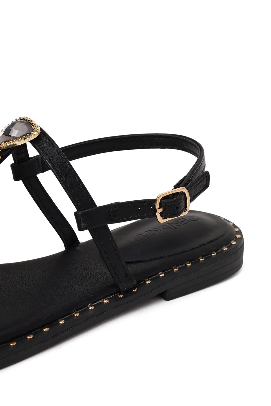 Woman Black Ankle-Buckle Embellished Toe-Post Sandal