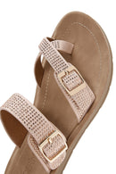 Women's Pink Double Buckled Stoned Slippers | Derimod